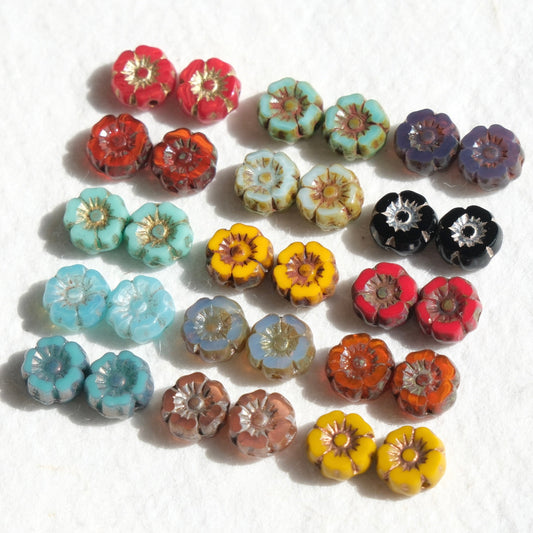 10pcs 7mm Small Czech Glass Beads Hibiscus Flower Beads Vintage Style Beads for Jewelry Making - BEADIFUL