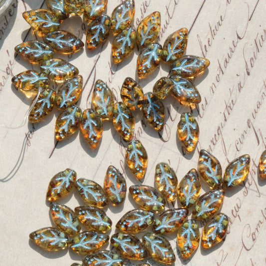 10pcs Czech Glass Beads Leaf Shape 6x10mm for Jewelry Making - BEADIFUL