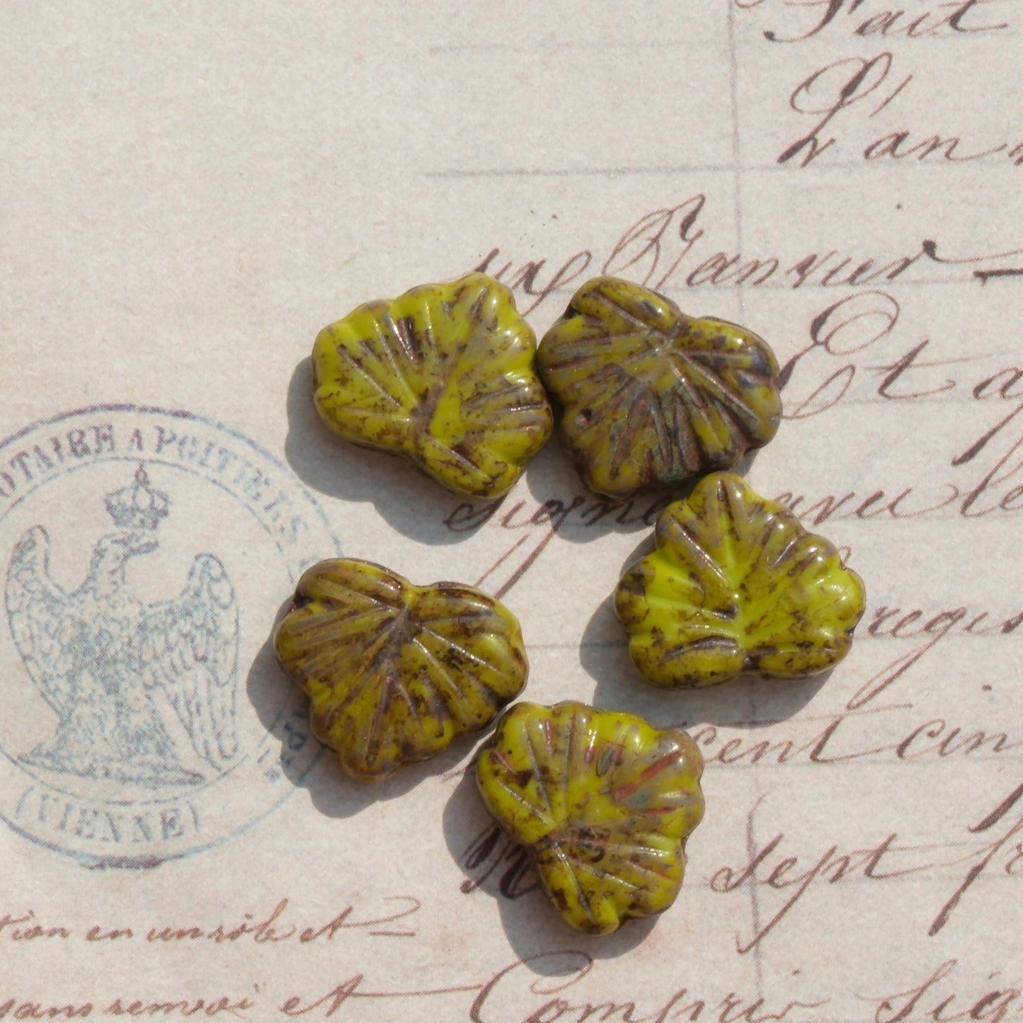 10pcs Czech Glass Beads Maple Leaf Shape 11x13mm Beads for Jewelry Making - BEADIFUL