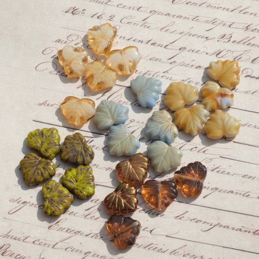 10pcs Czech Glass Beads Maple Leaf Shape 11x13mm Beads for Jewelry Making - BEADIFUL