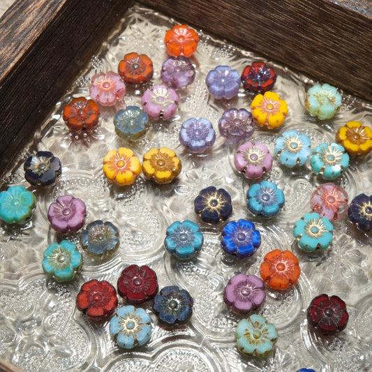1pc 10mm Small Czech Glass Beads Hibiscus Flower Beads Vintage Style Beads for Jewelry Making - BEADIFUL