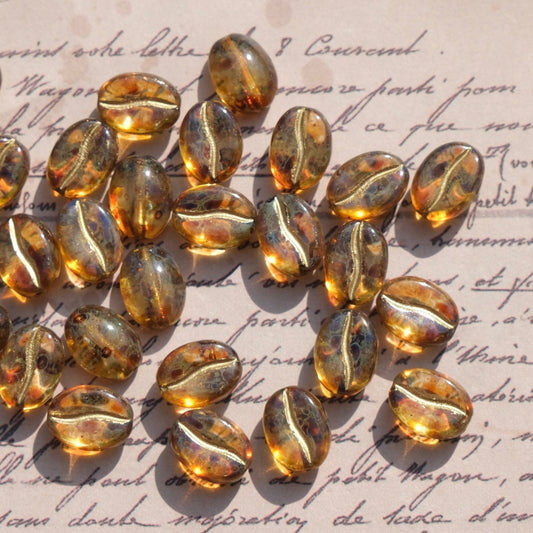 1pc 11x8mm Picasso Color Coffee Bean Czech Glass Beads for DIY Jewelry Making - BEADIFUL