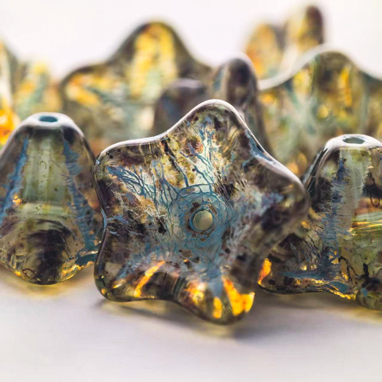 2/5pcs 8x13mm Picasso Color Trumpet Flower Czech Glass Beads for DIY Jewelry Making - BEADIFUL