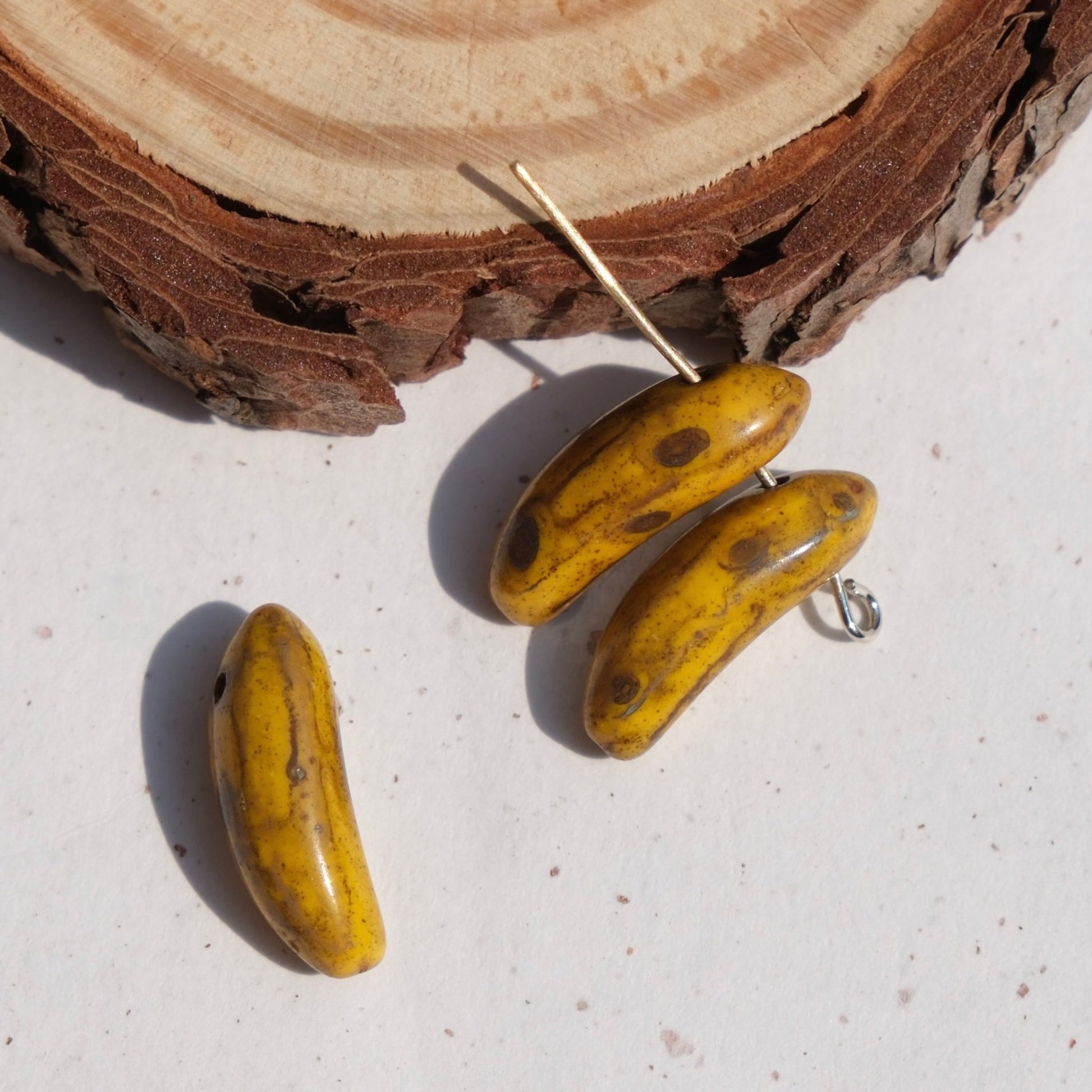 6pcs 6x17mm Banana Shape Czech Glass Beads for DIY Jewelry Making - BEADIFUL