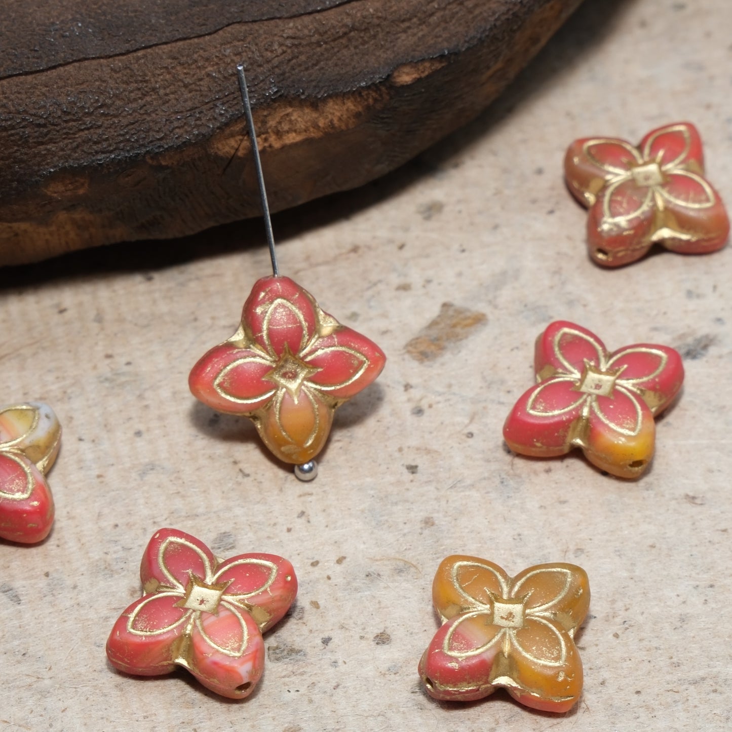 17mm Cross Flower Clover Czech Glass Beads for DIY Jewelry Making