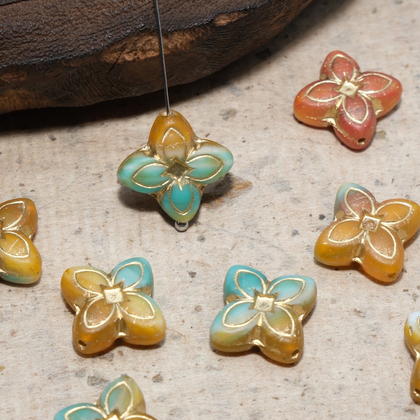 17mm Cross Flower Clover Czech Glass Beads for DIY Jewelry Making