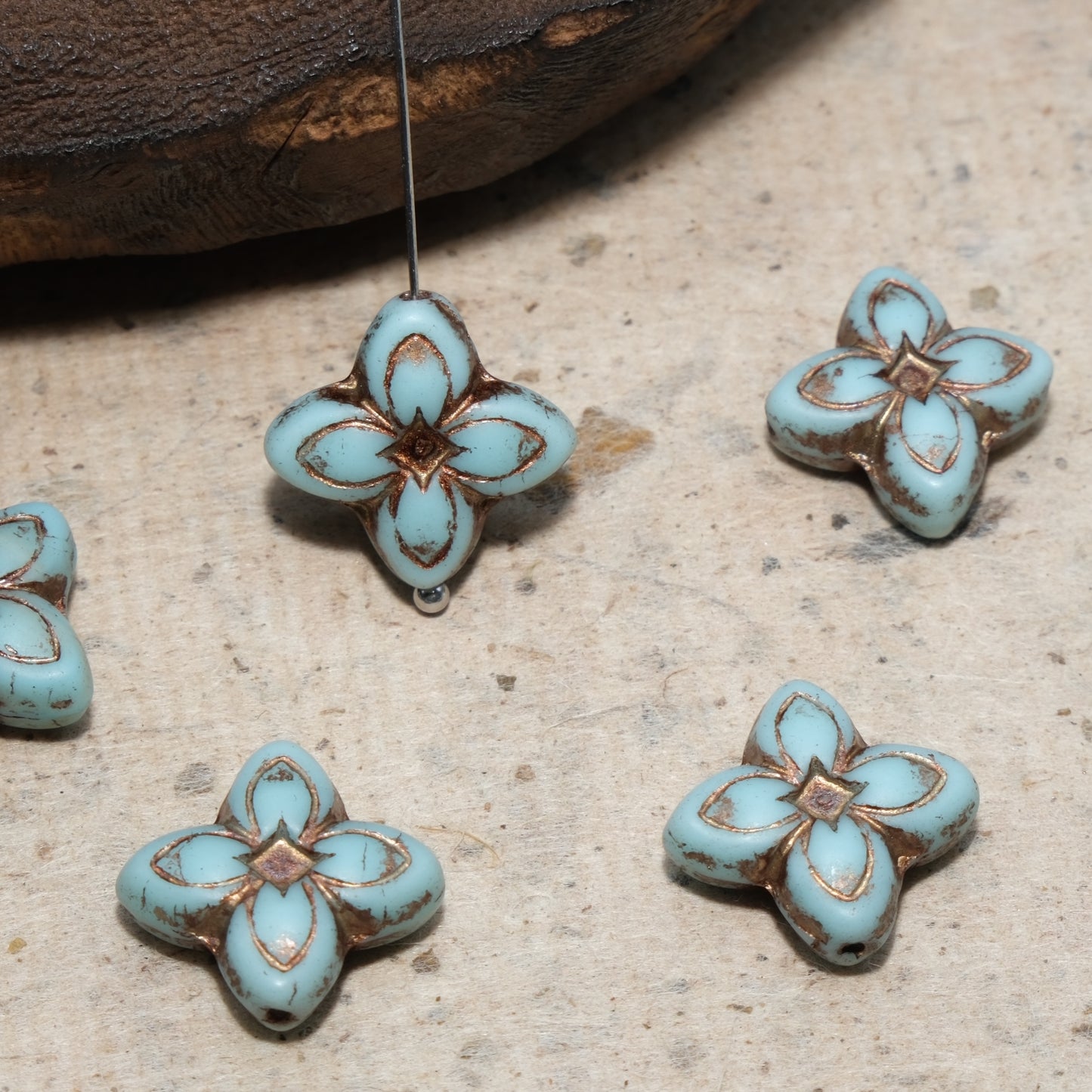 17mm Cross Flower Clover Czech Glass Beads for DIY Jewelry Making