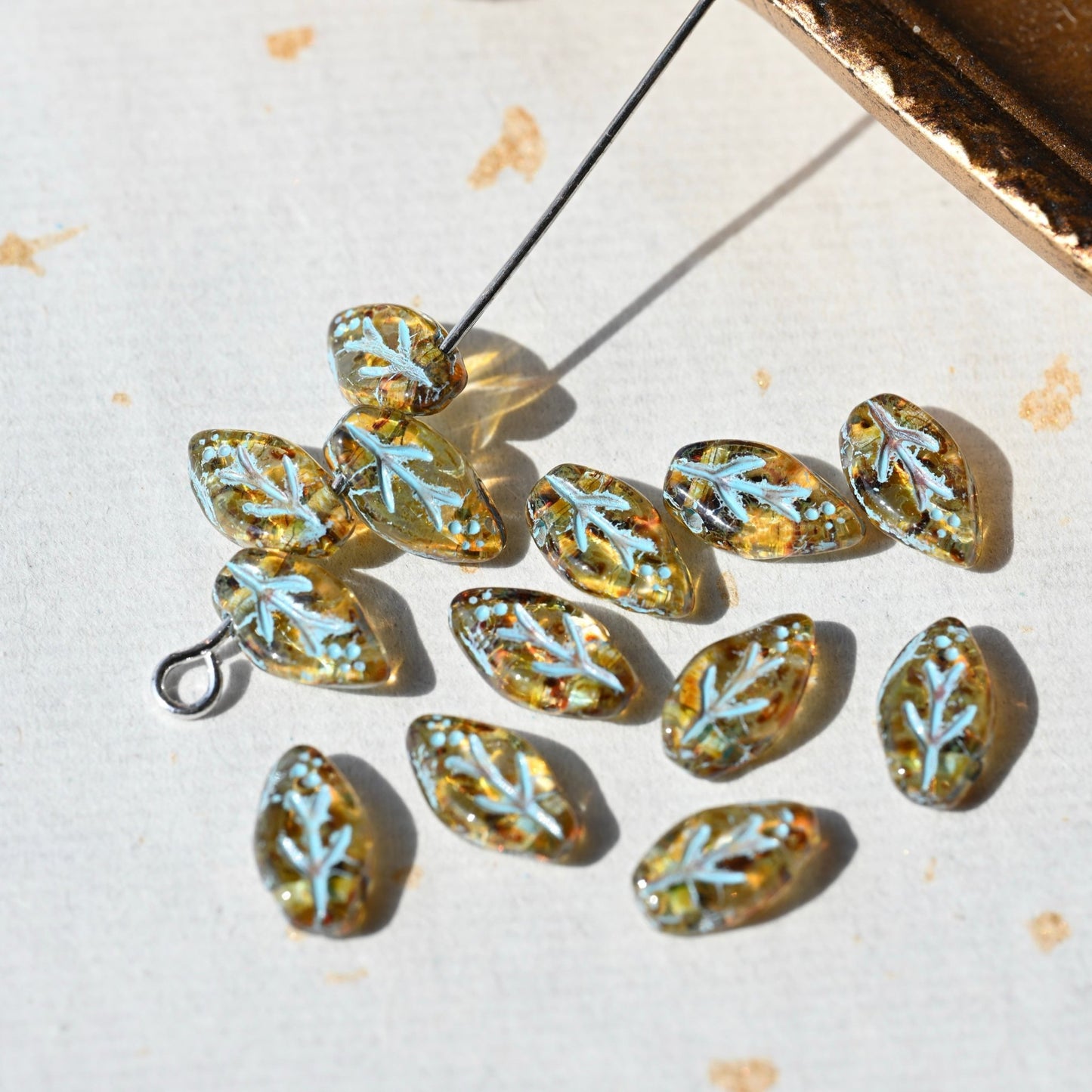 Czech Glass Beads Painted Blue Series 2/5pcs – Nature, Floral, Geometric Shapes for DIY Jewelry Making - BEADIFUL