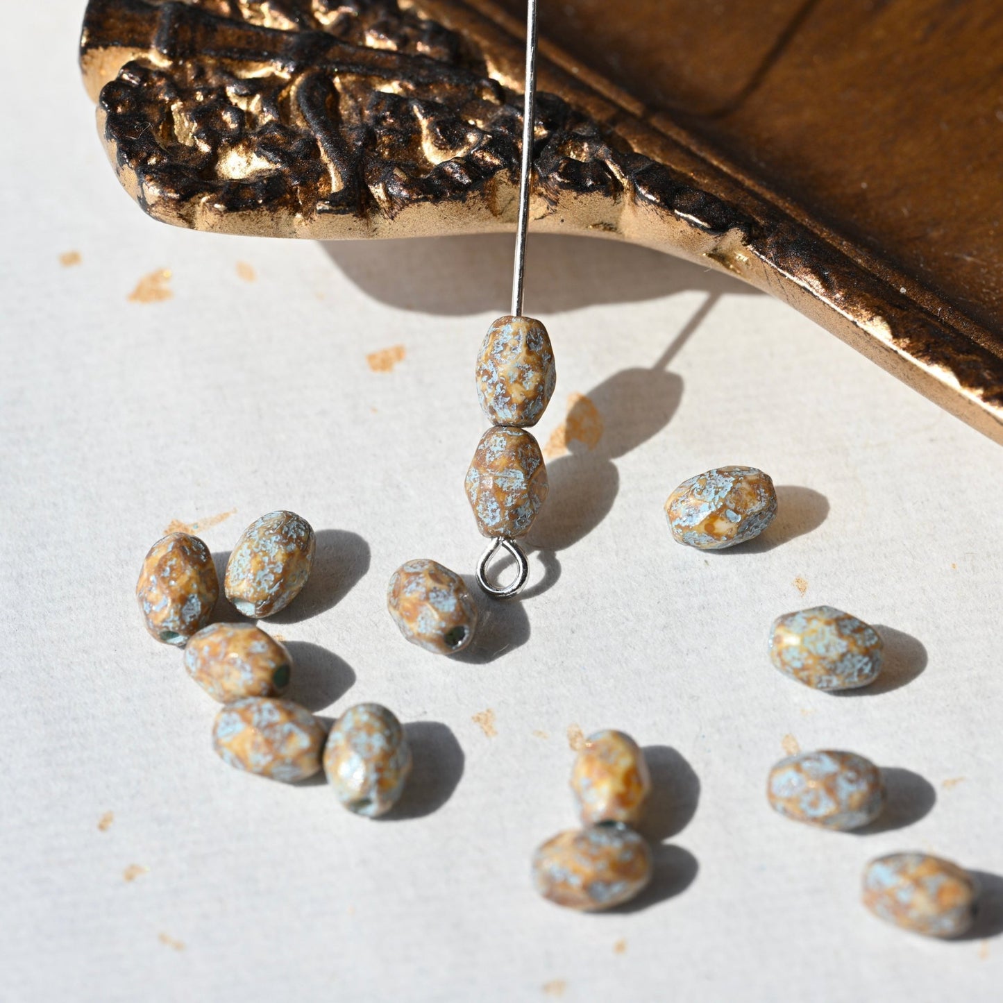 Czech Glass Beads Painted Blue Series 2/5pcs – Nature, Floral, Geometric Shapes for DIY Jewelry Making - BEADIFUL