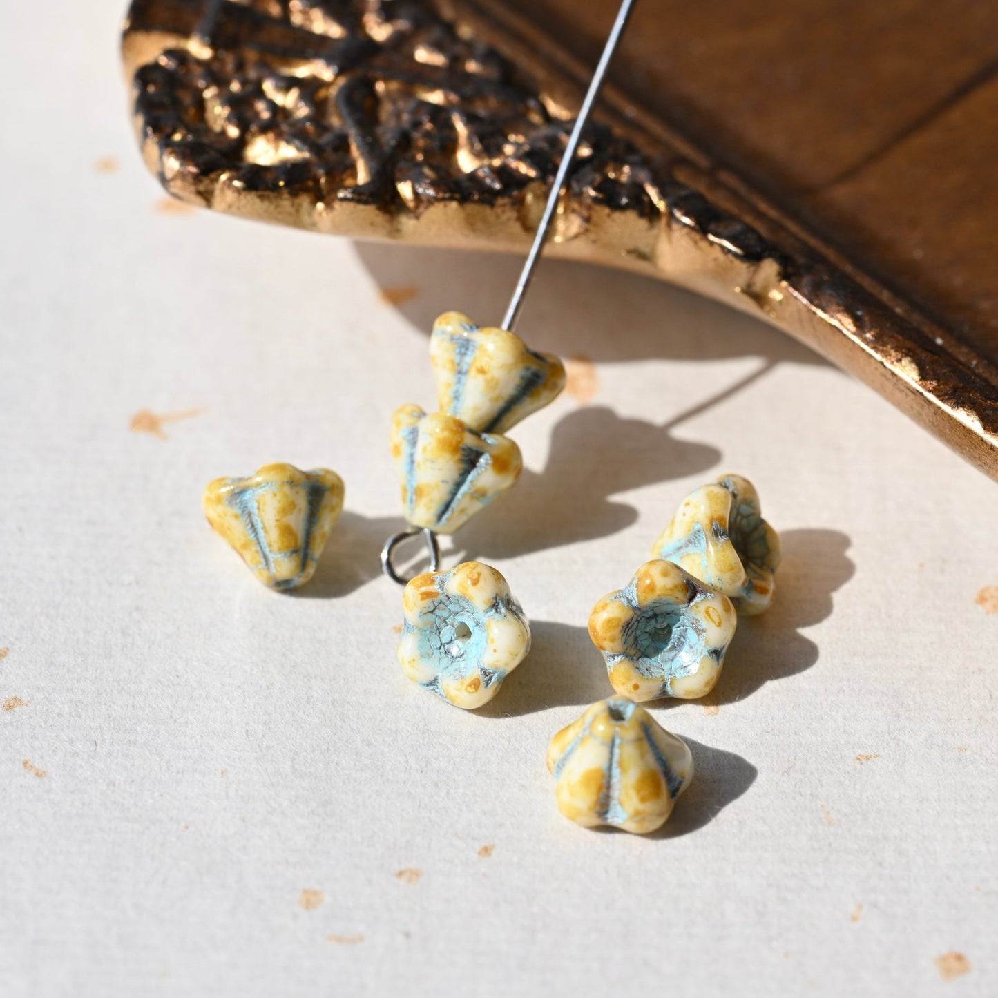 Czech Glass Beads Painted Blue Series 2/5pcs – Nature, Floral, Geometric Shapes for DIY Jewelry Making - BEADIFUL