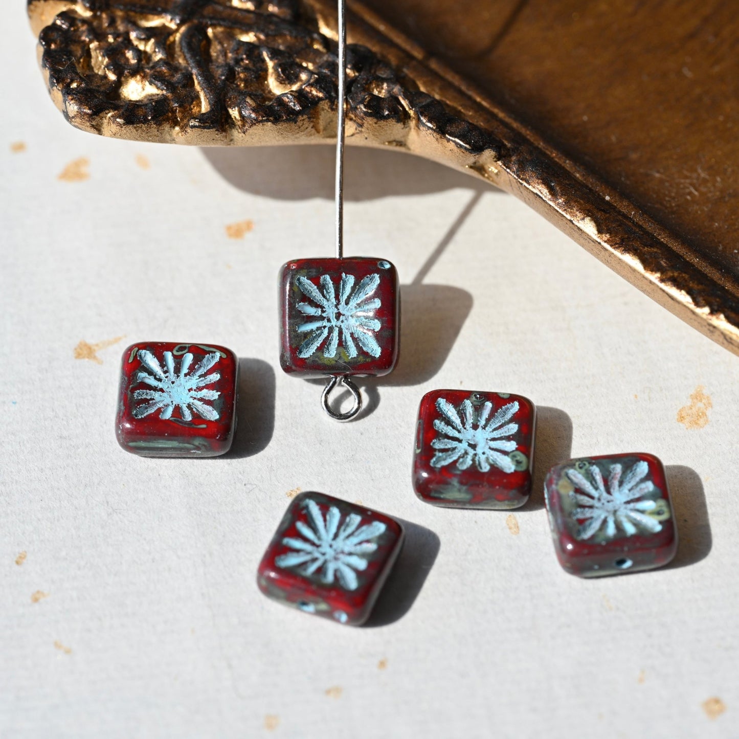 Czech Glass Beads Painted Blue Series 2/5pcs – Nature, Floral, Geometric Shapes for DIY Jewelry Making - BEADIFUL