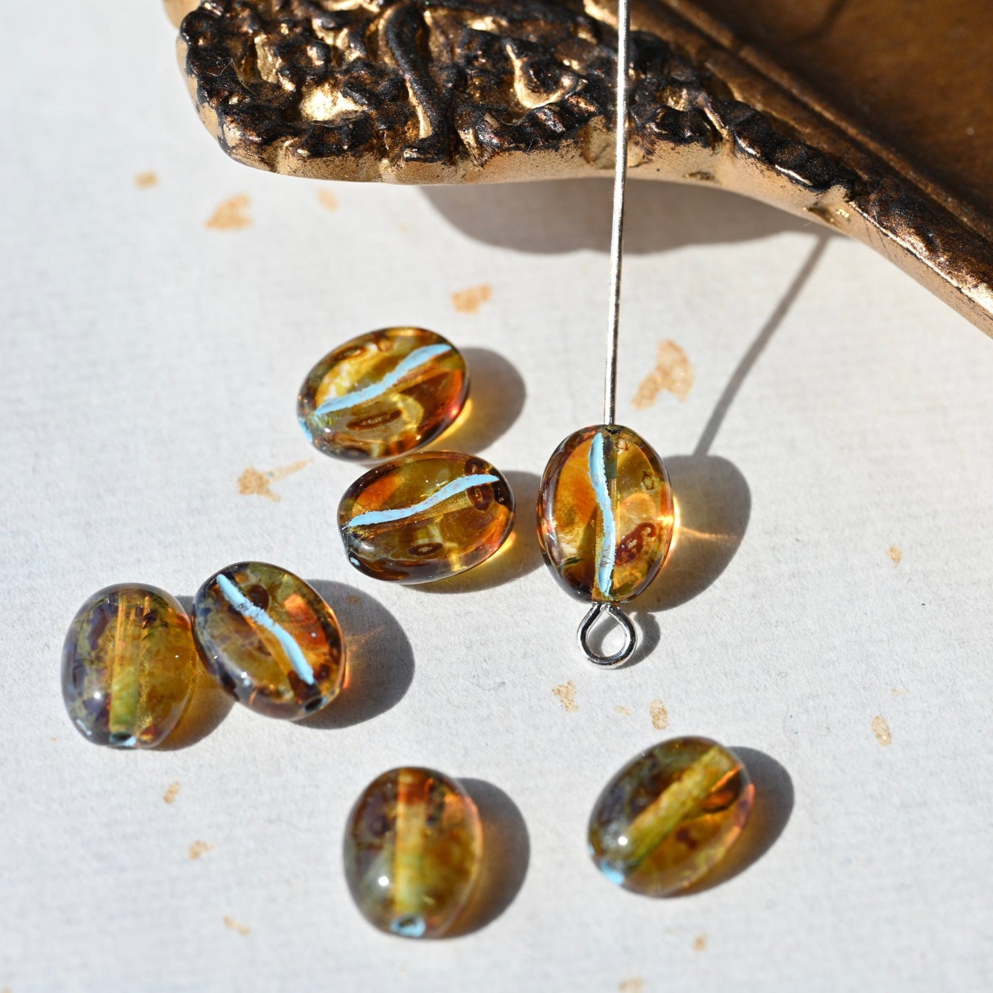 Czech Glass Beads Painted Blue Series 2/5pcs – Nature, Floral, Geometric Shapes for DIY Jewelry Making - BEADIFUL