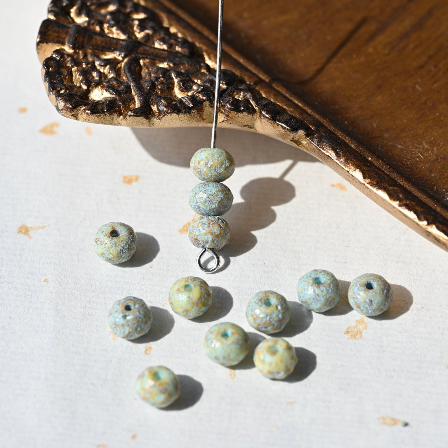 Czech Glass Beads Painted Blue Series 2/5pcs – Nature, Floral, Geometric Shapes for DIY Jewelry Making - BEADIFUL