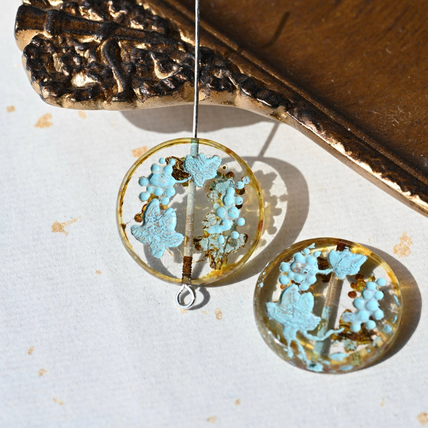 Czech Glass Beads Painted Blue Series 2/5pcs – Nature, Floral, Geometric Shapes for DIY Jewelry Making - BEADIFUL