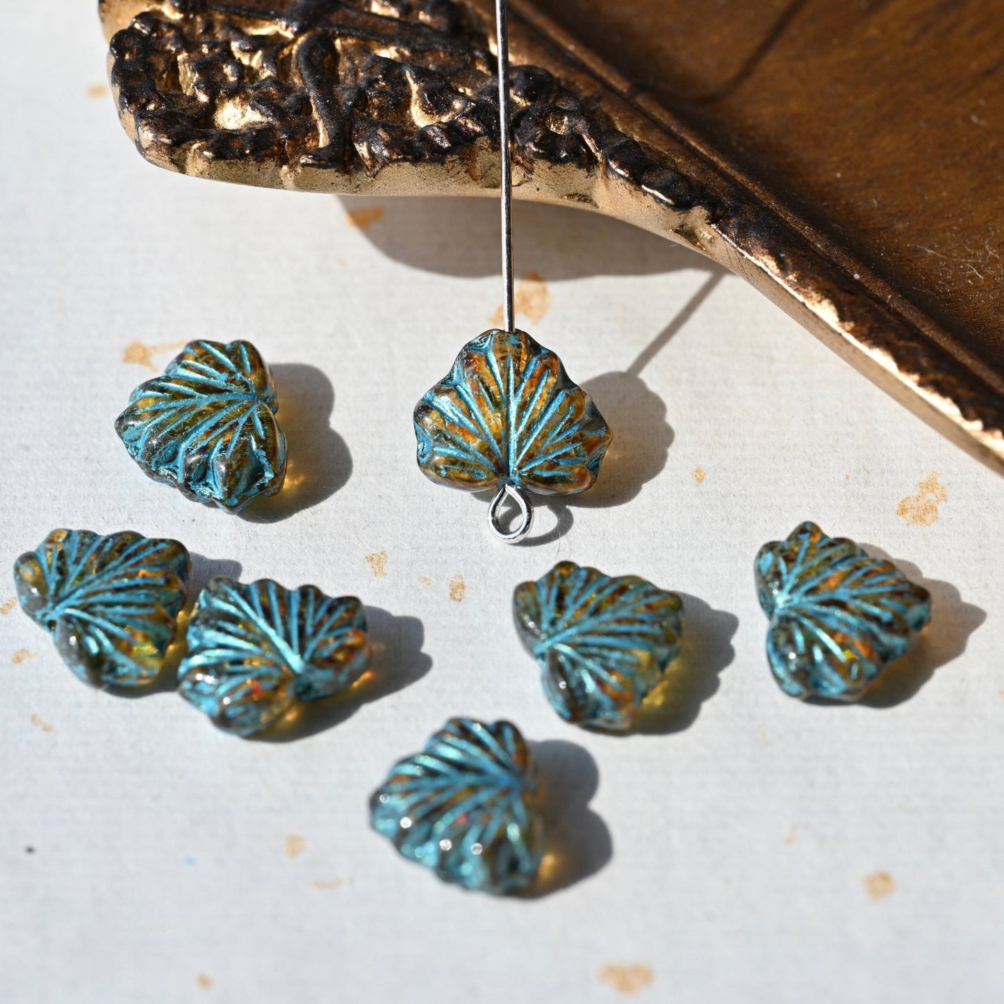 Czech Glass Beads Painted Blue Series 2/5pcs – Nature, Floral, Geometric Shapes for DIY Jewelry Making - BEADIFUL