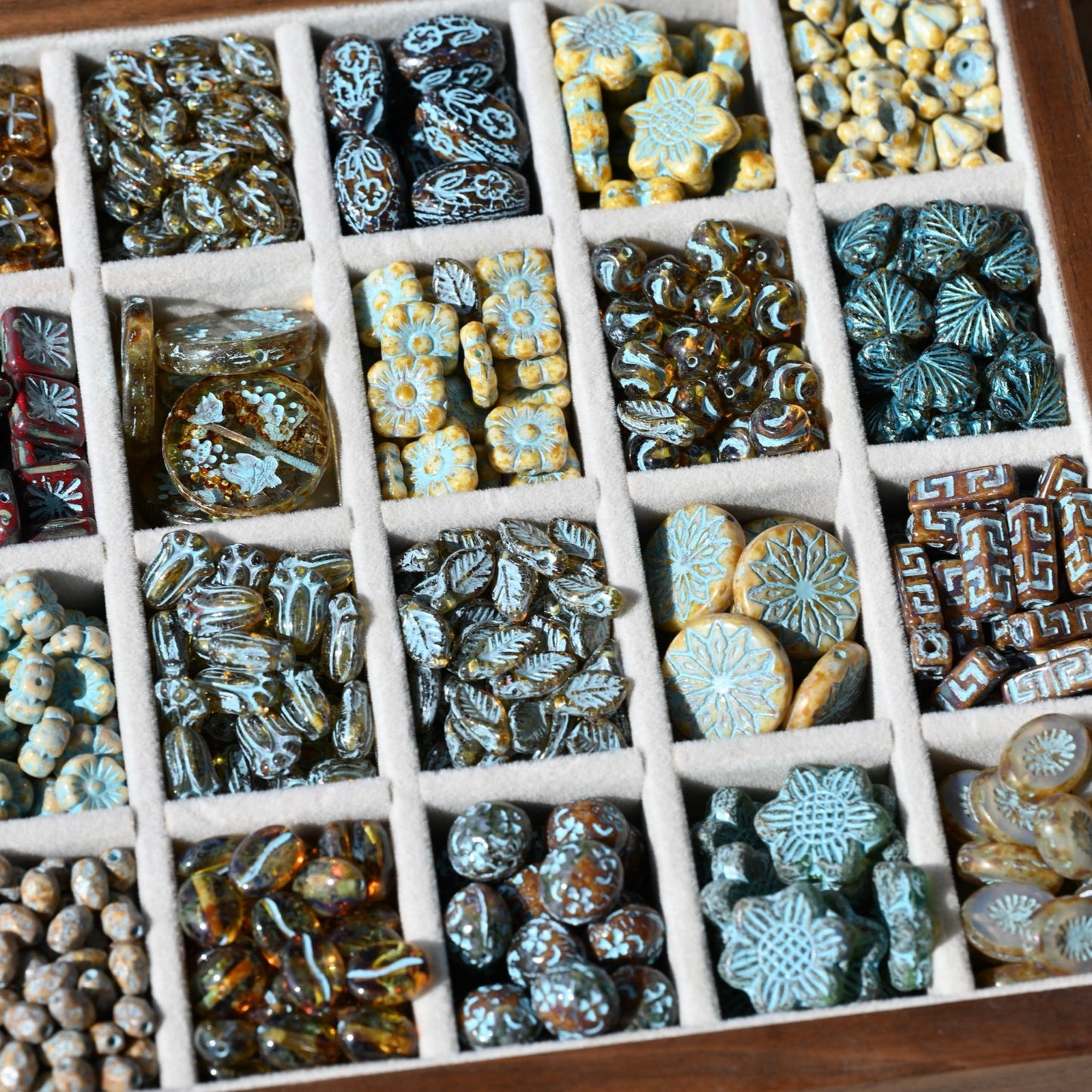 Czech Glass Beads Painted Blue Series 2/5pcs – Nature, Floral, Geometric Shapes for DIY Jewelry Making - BEADIFUL