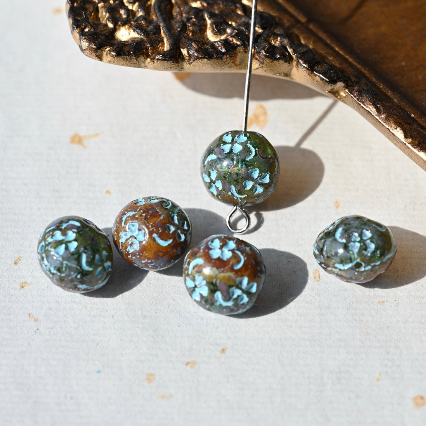 Czech Glass Beads Painted Blue Series 2/5pcs – Nature, Floral, Geometric Shapes for DIY Jewelry Making - BEADIFUL