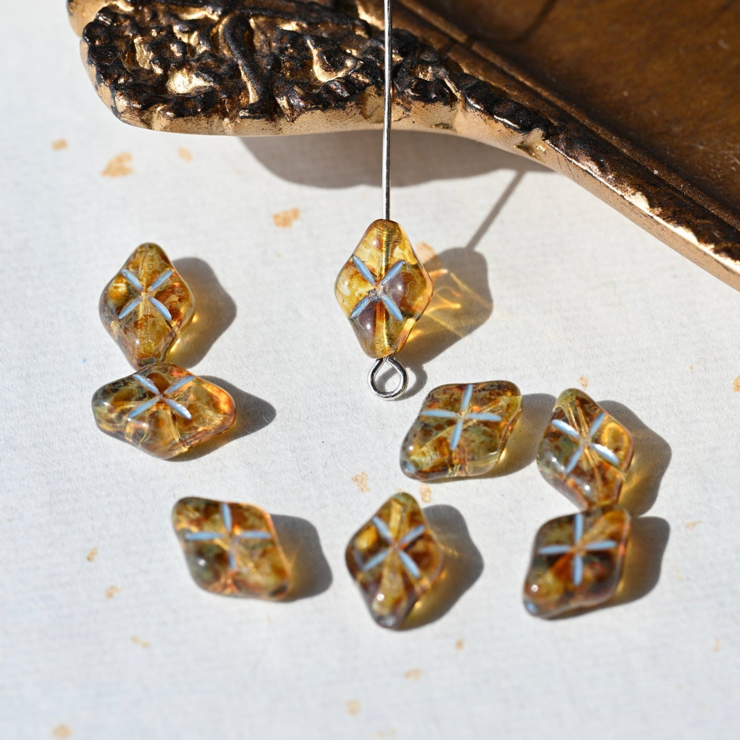 Czech Glass Beads Painted Blue Series 2/5pcs – Nature, Floral, Geometric Shapes for DIY Jewelry Making - BEADIFUL