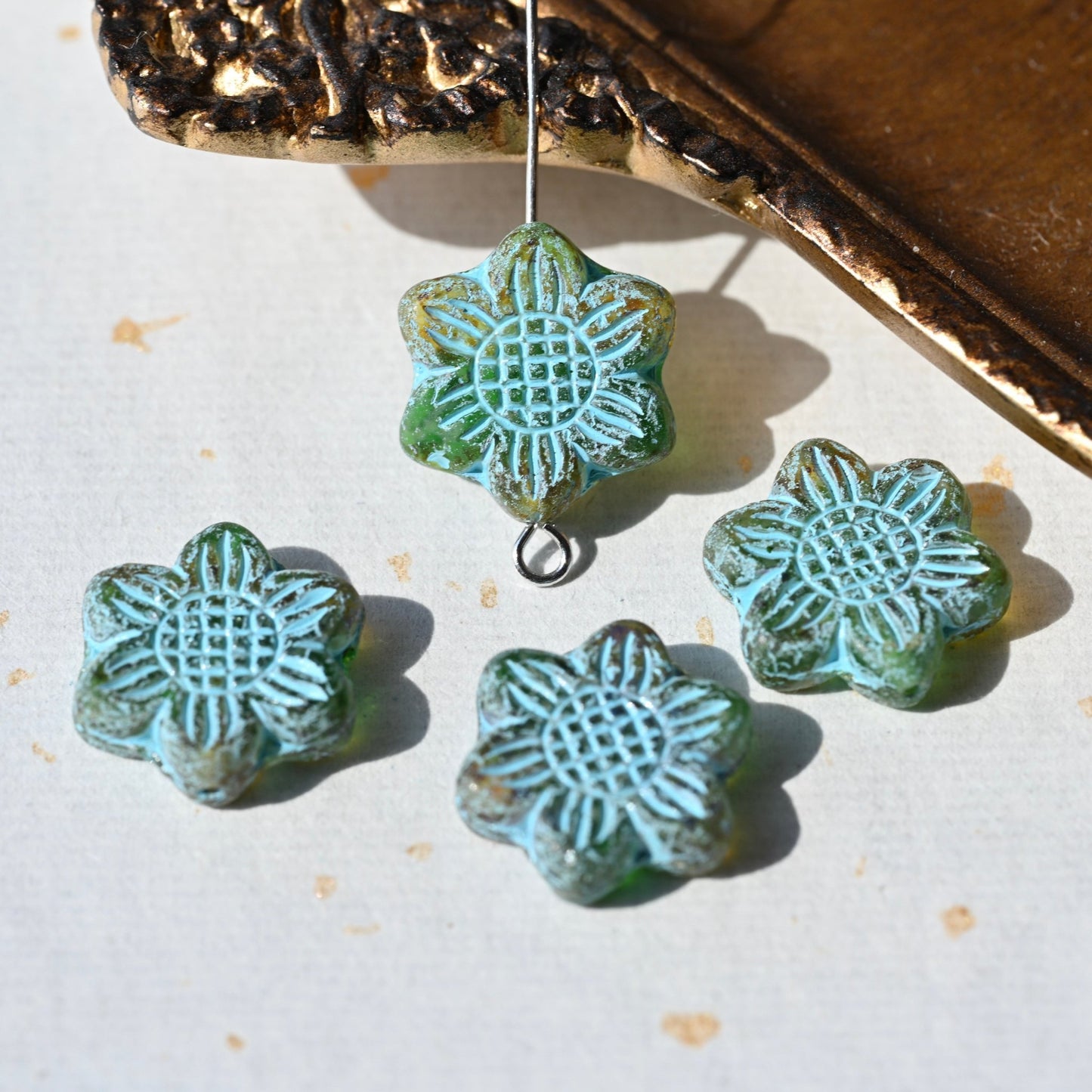 Czech Glass Beads Painted Blue Series 2/5pcs – Nature, Floral, Geometric Shapes for DIY Jewelry Making - BEADIFUL