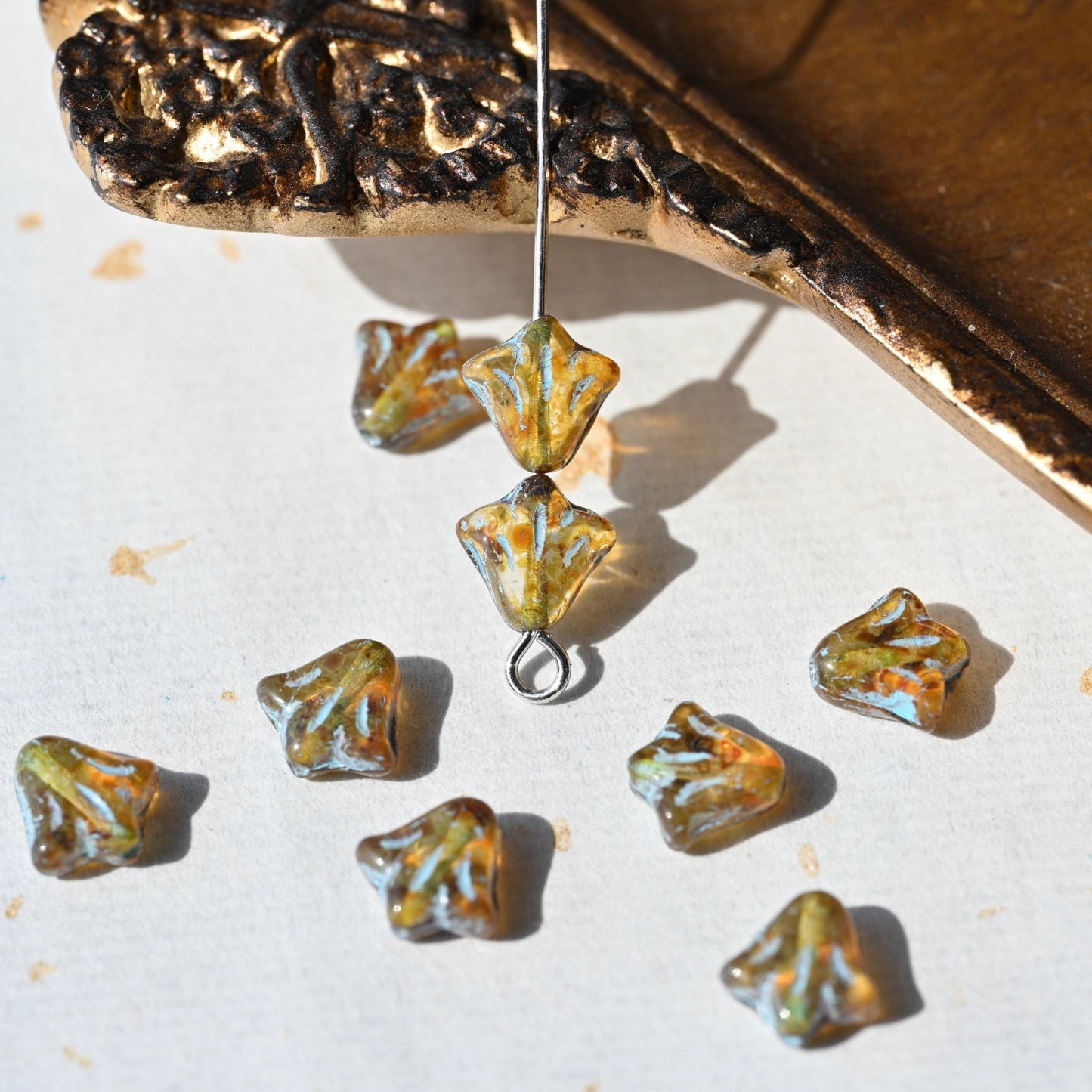 Czech Glass Beads Painted Blue Series 2/5pcs – Nature, Floral, Geometric Shapes for DIY Jewelry Making - BEADIFUL