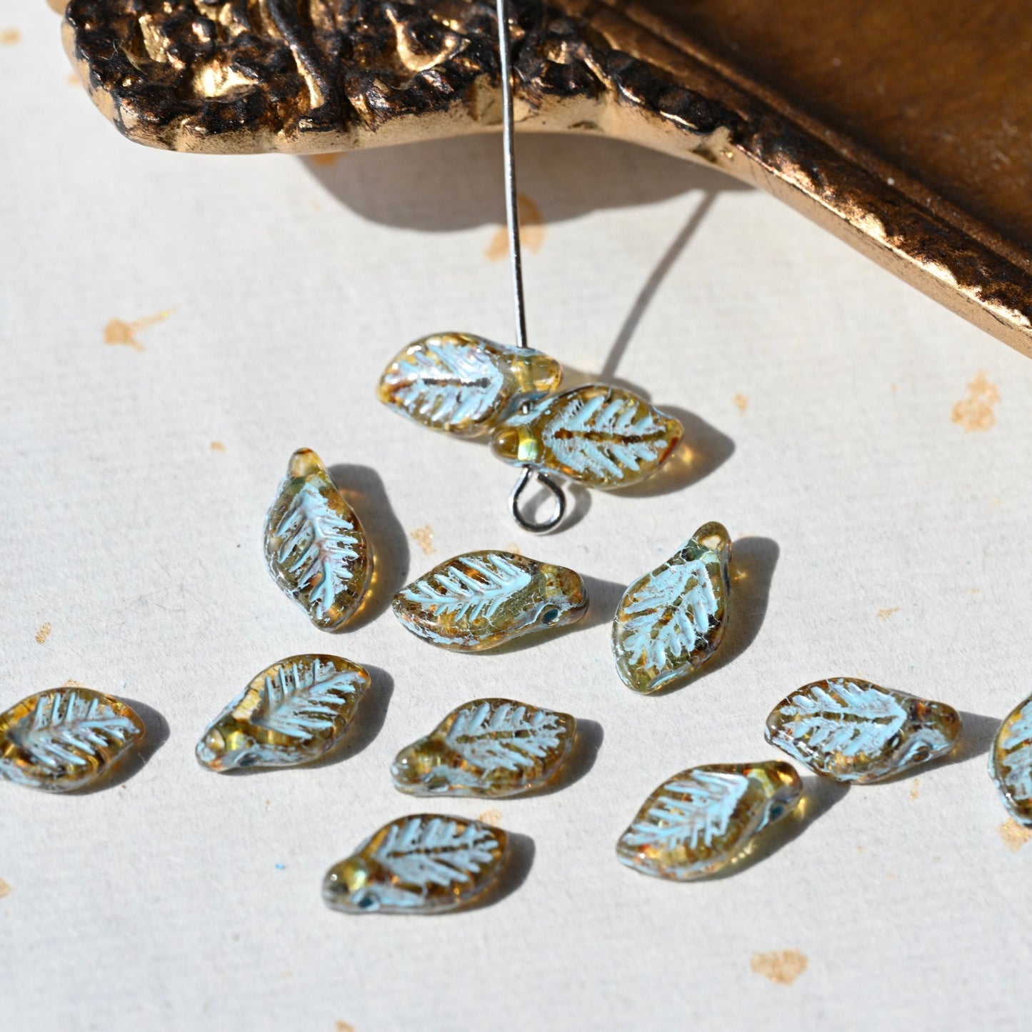 Czech Glass Beads Painted Blue Series 2/5pcs – Nature, Floral, Geometric Shapes for DIY Jewelry Making - BEADIFUL