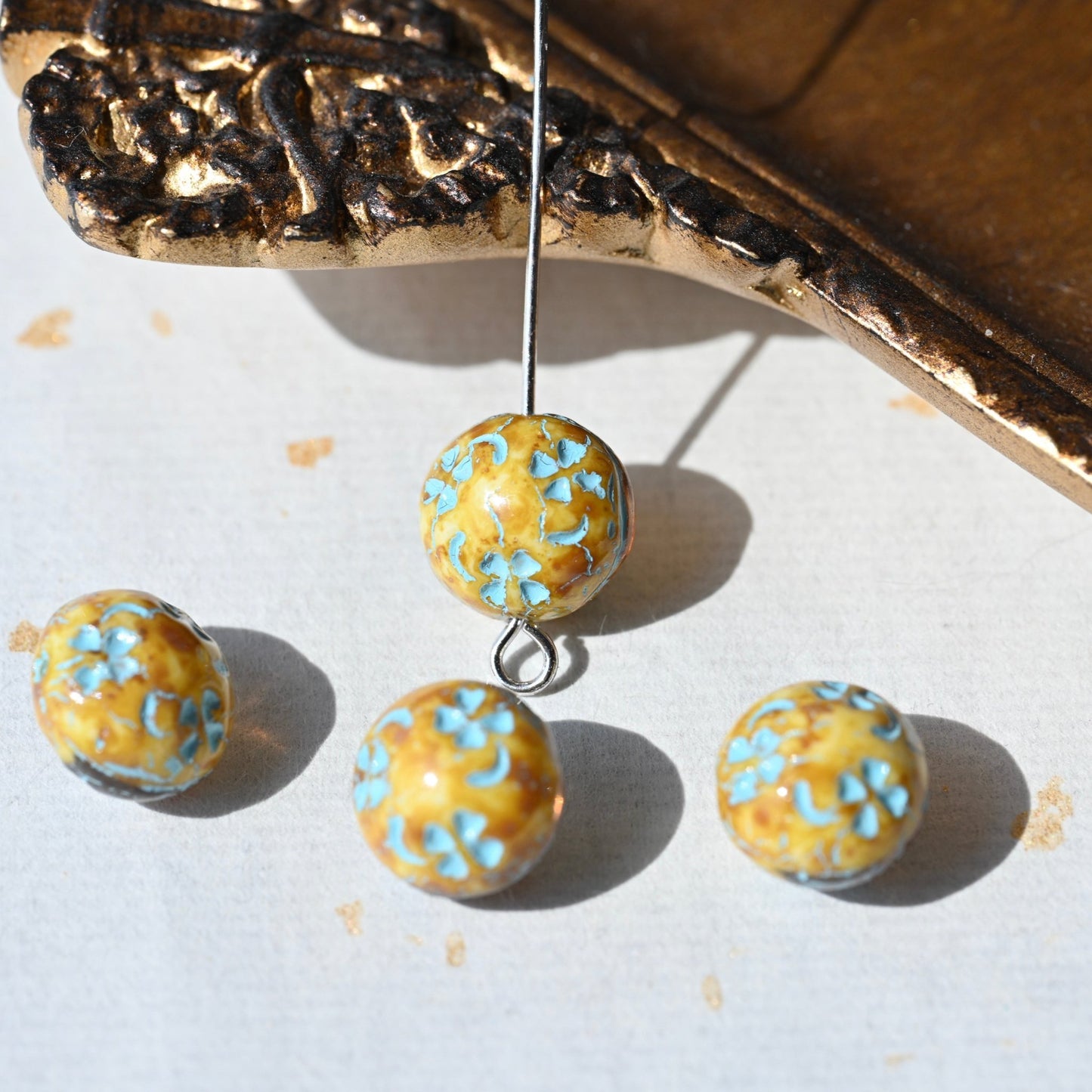 Czech Glass Beads Painted Blue Series 2/5pcs – Nature, Floral, Geometric Shapes for DIY Jewelry Making - BEADIFUL