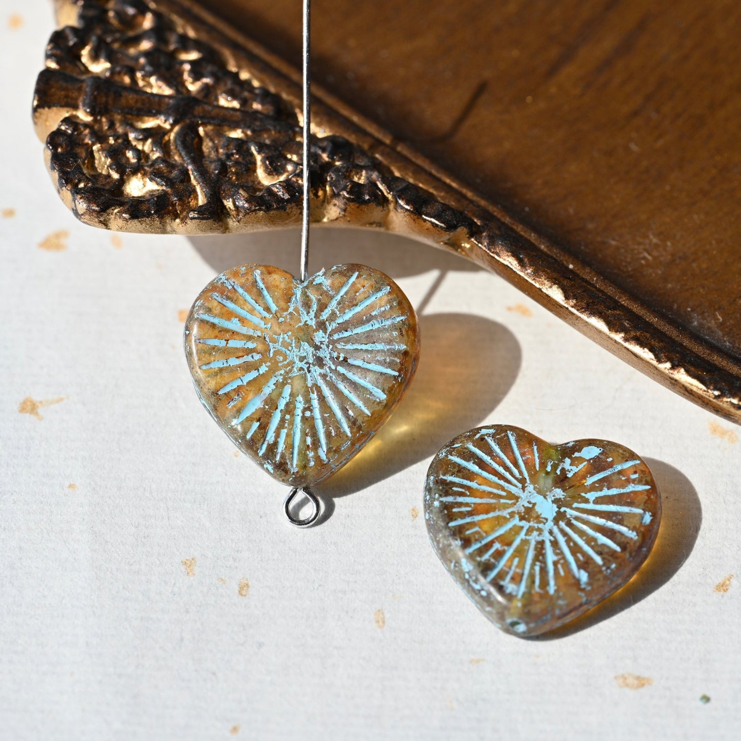 Czech Glass Beads Painted Blue Series 2/5pcs – Nature, Floral, Geometric Shapes for DIY Jewelry Making - BEADIFUL