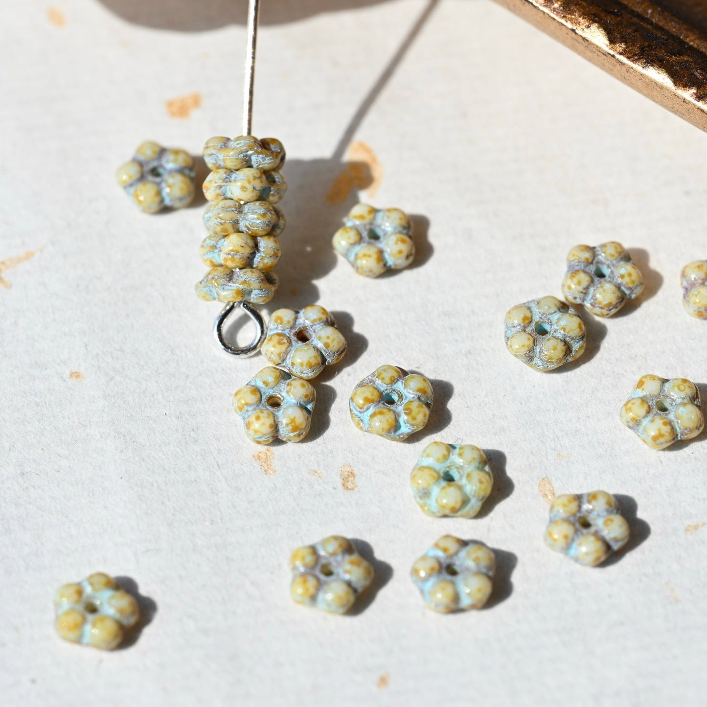 Czech Glass Beads Painted Blue Series 2/5pcs – Nature, Floral, Geometric Shapes for DIY Jewelry Making - BEADIFUL