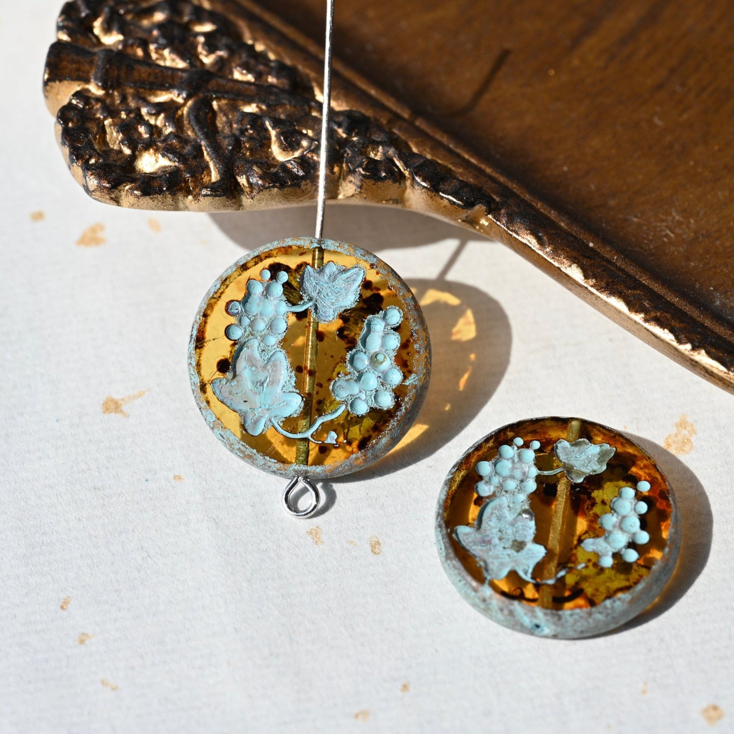 Czech Glass Beads Painted Blue Series 2/5pcs – Nature, Floral, Geometric Shapes for DIY Jewelry Making - BEADIFUL